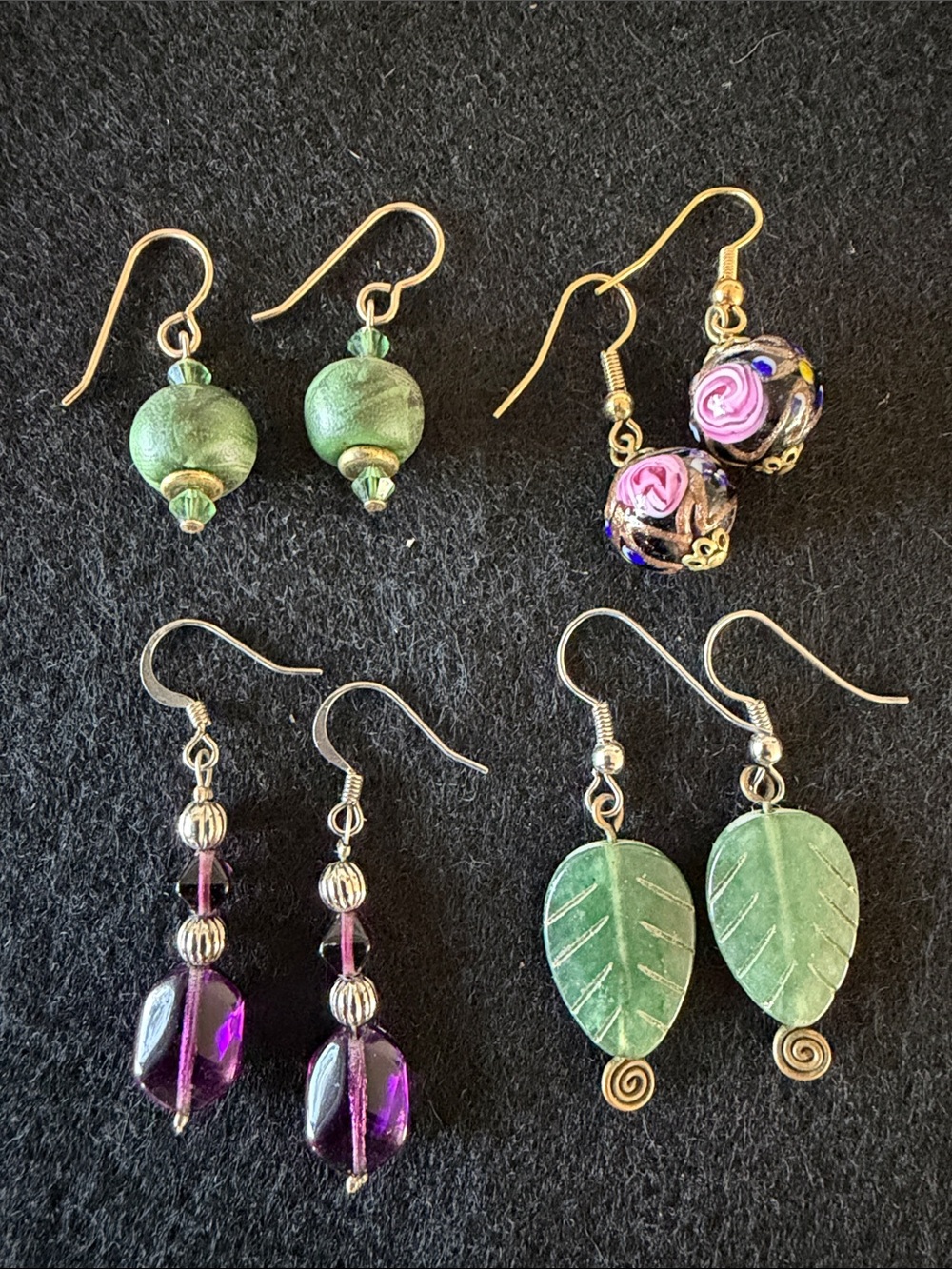 Jewelry Beautiful Group Of 4  Earrings Purple Pink Green Blue Ball And Dangle